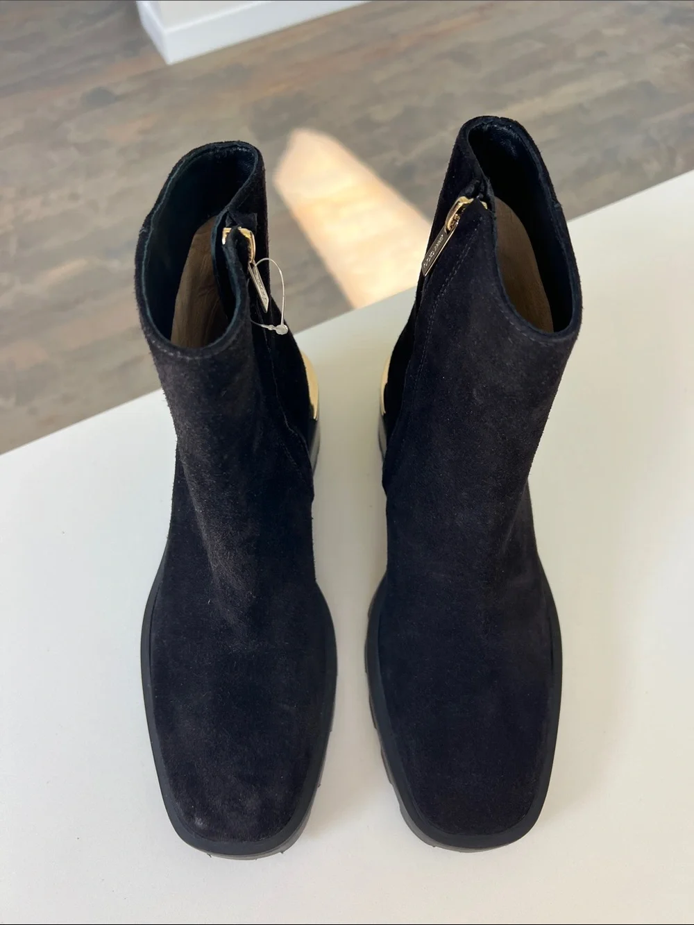 Jimmy Choo melodie 35 35.5 black velvet suede leather lug booties ankle boots